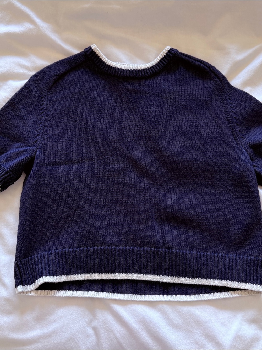 Abercrombie & Fitch Navy Blue Crewneck Sweater with White Trim